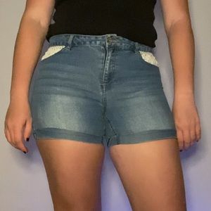 White Lace Jean Shorts